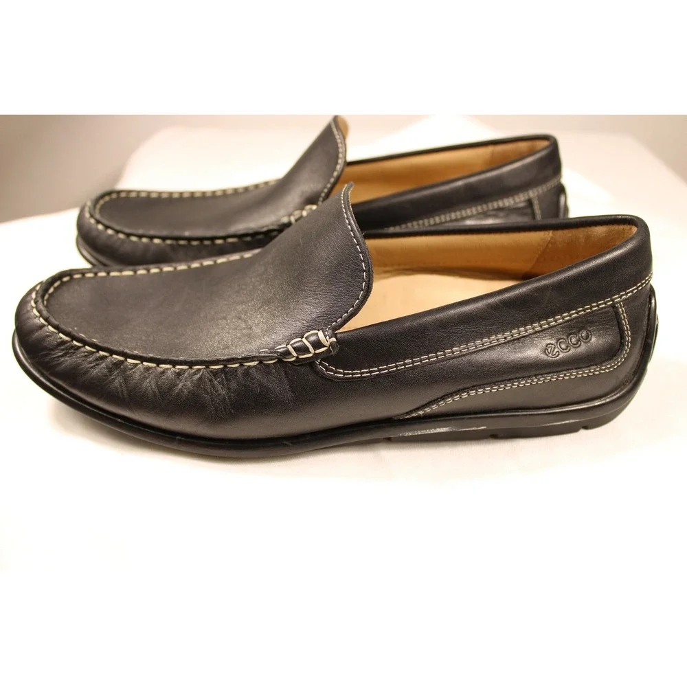 ECCO Mens Driving Loafers Shoes Size US 9.5 EU 43 Black Leather Slip On